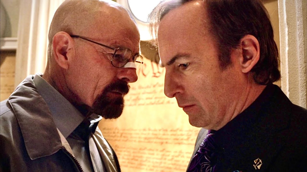 Walter White and Saul Goodman looking at each other